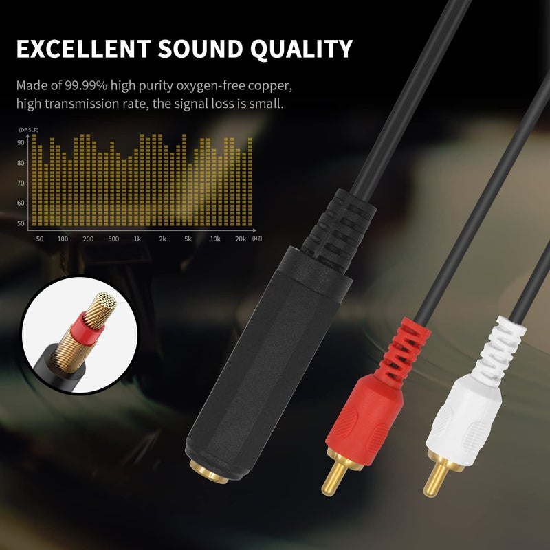 Poyiccot RCA to 1/4 Adapter Cable, 6.35mm 1/4 inch TRS Stereo Jack Female to 2 RCA Male Plug Y Splitter Adapter Cable for Subwoofer, Amplifier, Audio/Video Receiver. 25cm/10inch - Image 3